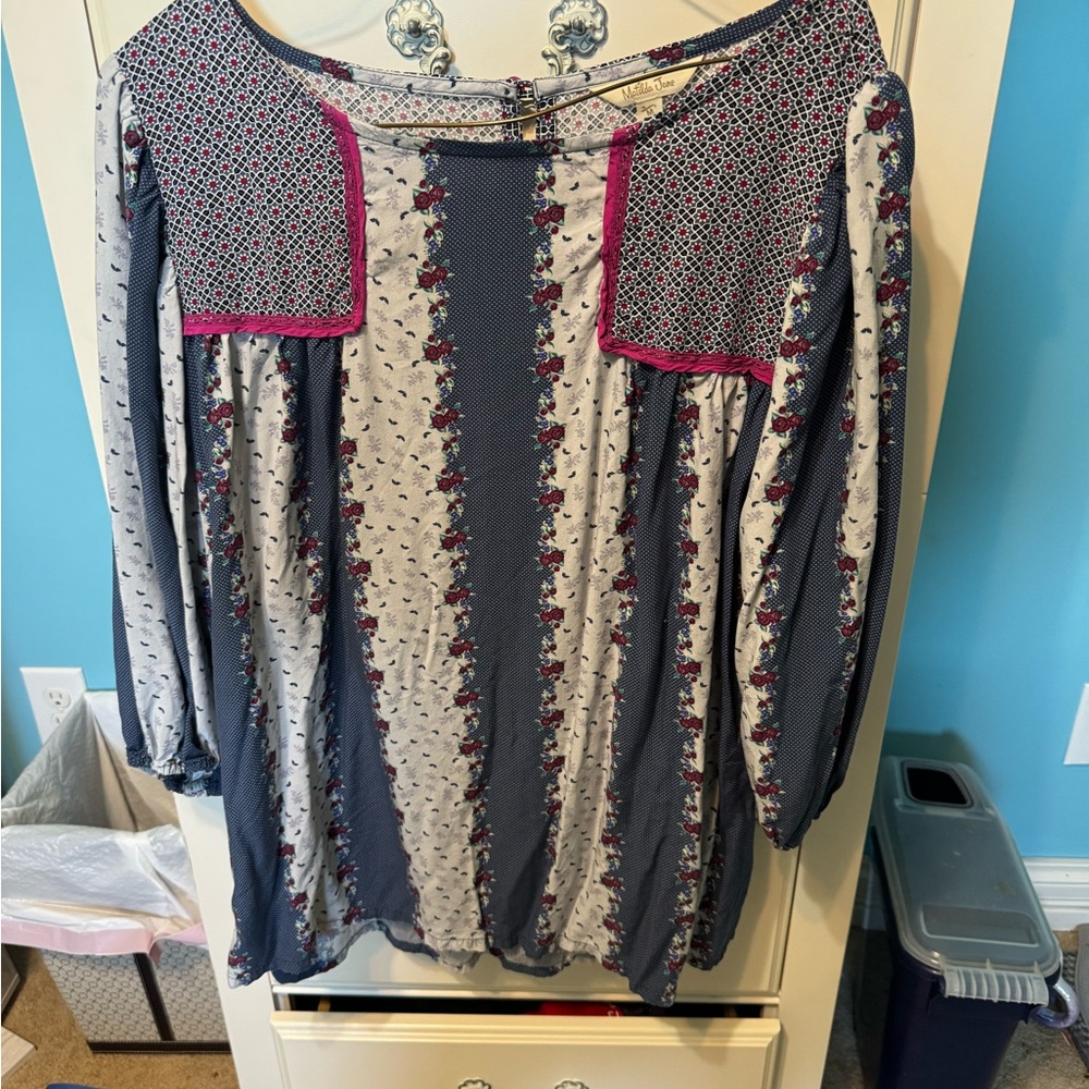 Matilda Jane Blue and Cream Embellished 3/4 Sleeve Blouse